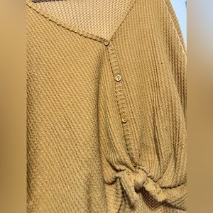 Mustard waffle knit long sleeve blouse